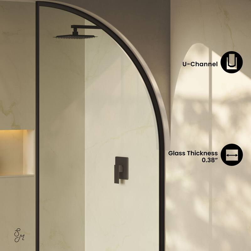 Demi 34 X 76 Framed Fixed 3/8 In. (10Mm) Clear Tempered Glass Shower Door With Black Matte Frame - 34 x 76