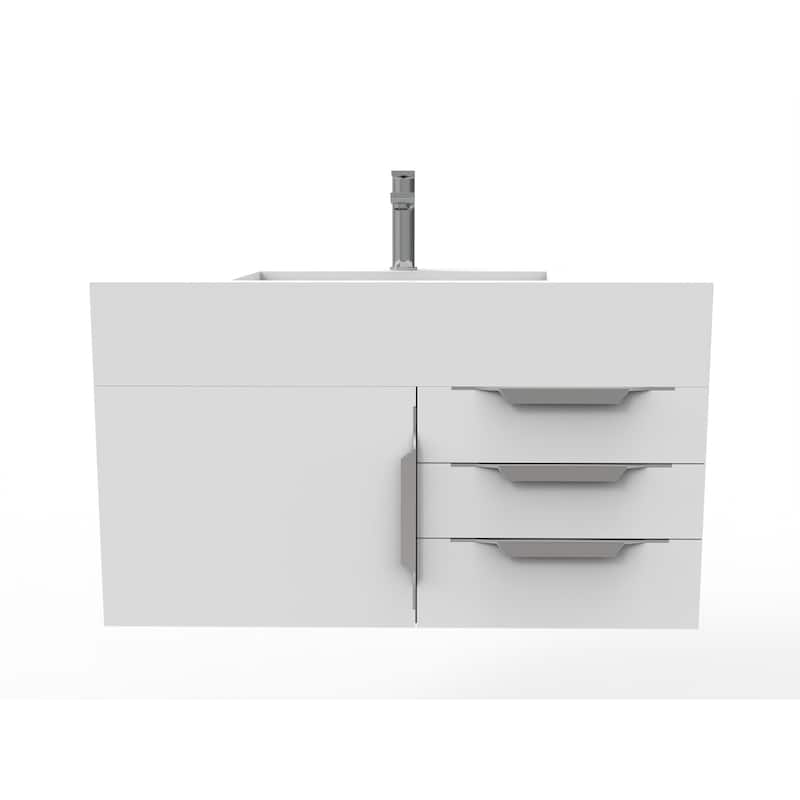 Nile 36-Inch Wall Mounted Bathroom Vanity Set w/ White Top - Brushed Nickel Finish - White