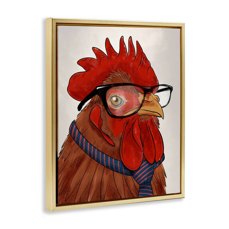 Stupell Trendy Rooster with Tie Framed Floater Canvas Wall Art Design By Marcus Prime