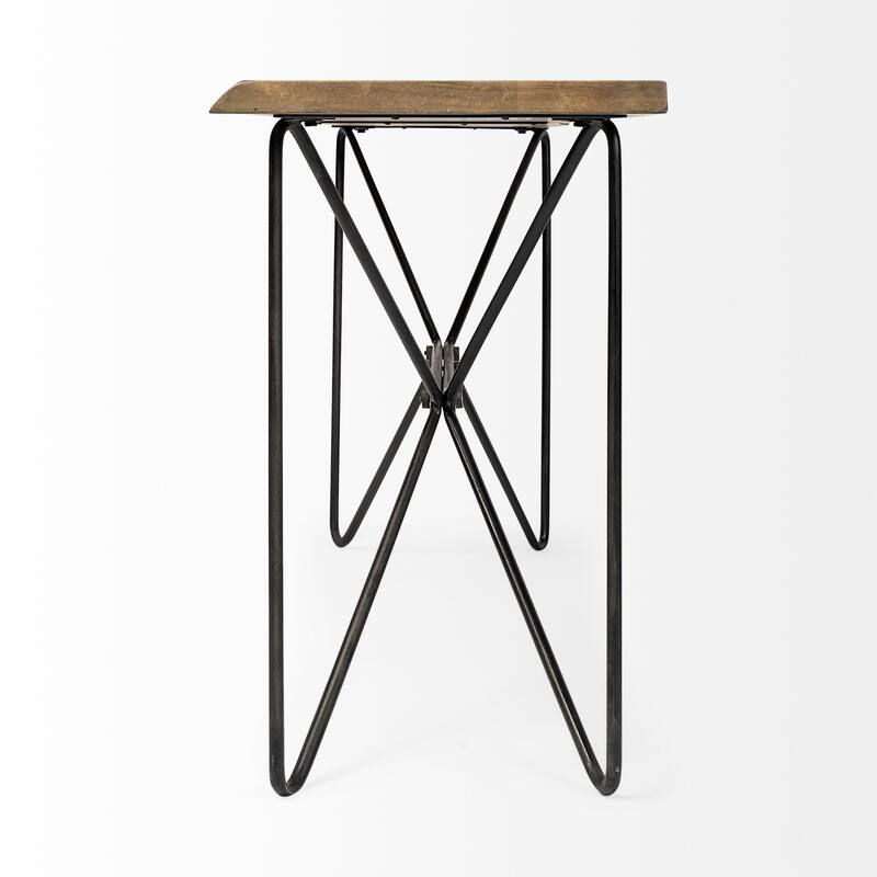 HomeRoots Light Brown Live Edge Solid Acacia Wood Console Table With Black Matte Iron Frame - 16
