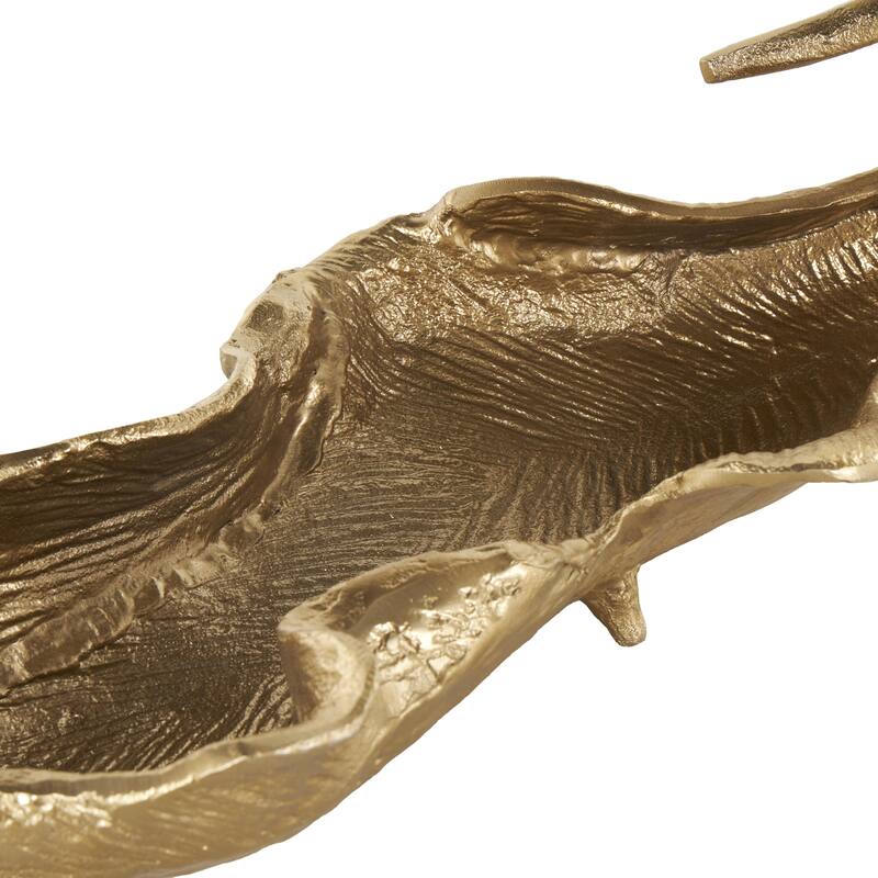 Aluminum Metal Leaf Textured Folded Leaf Decorative Bowl - Gold - Roche River Decor