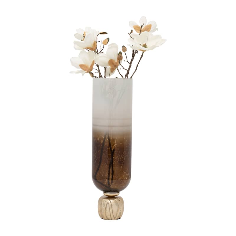 Sagebrook Home Ivory/Gold Cylinder Ombre Glass Candleholder