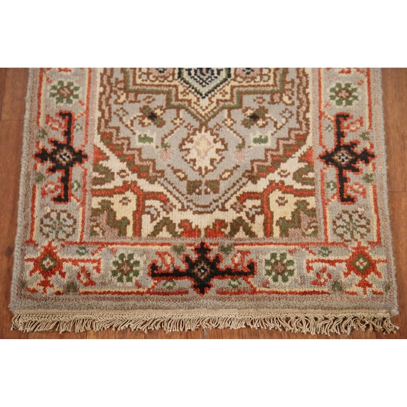 Hand Knotted Oriental 100% Wool Carpet Traditional Medallion Greys & Charcoal Heriz (serapi) Area Rug - 3' 0'' X 2' 0''