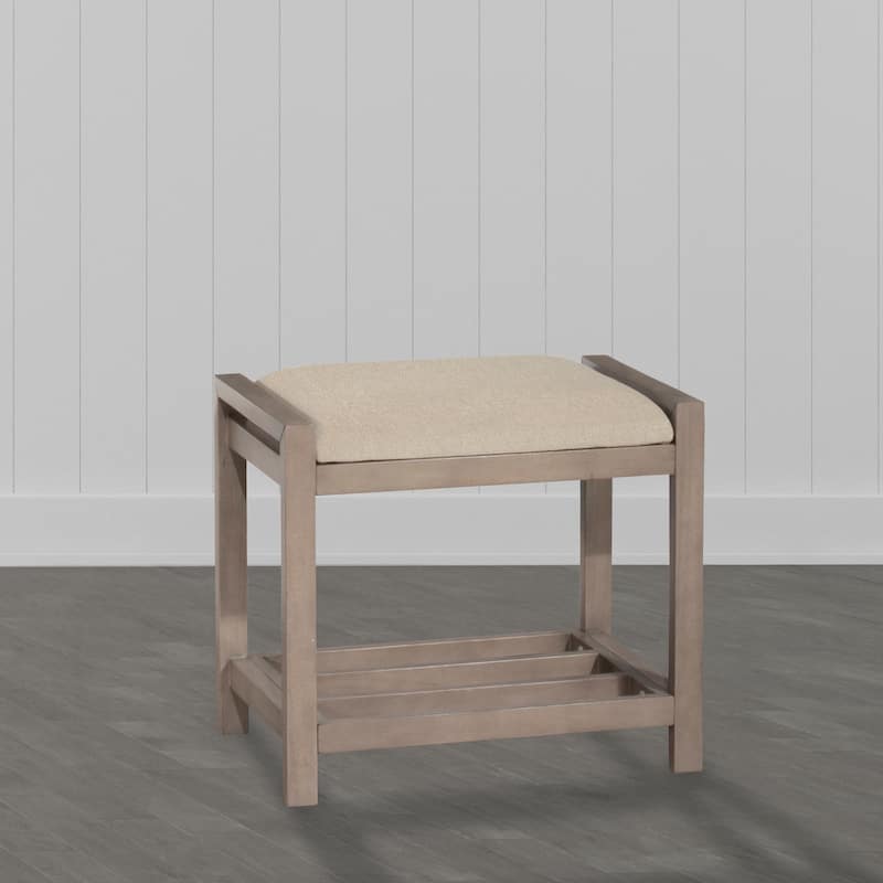 Hillsdale Amelia Backless Wood Vanity Stool, Antique Gray - Antique Gray - 21" x 14.5" x 18.5" - 21" x 14.5" x 18.5" - Antique Gray