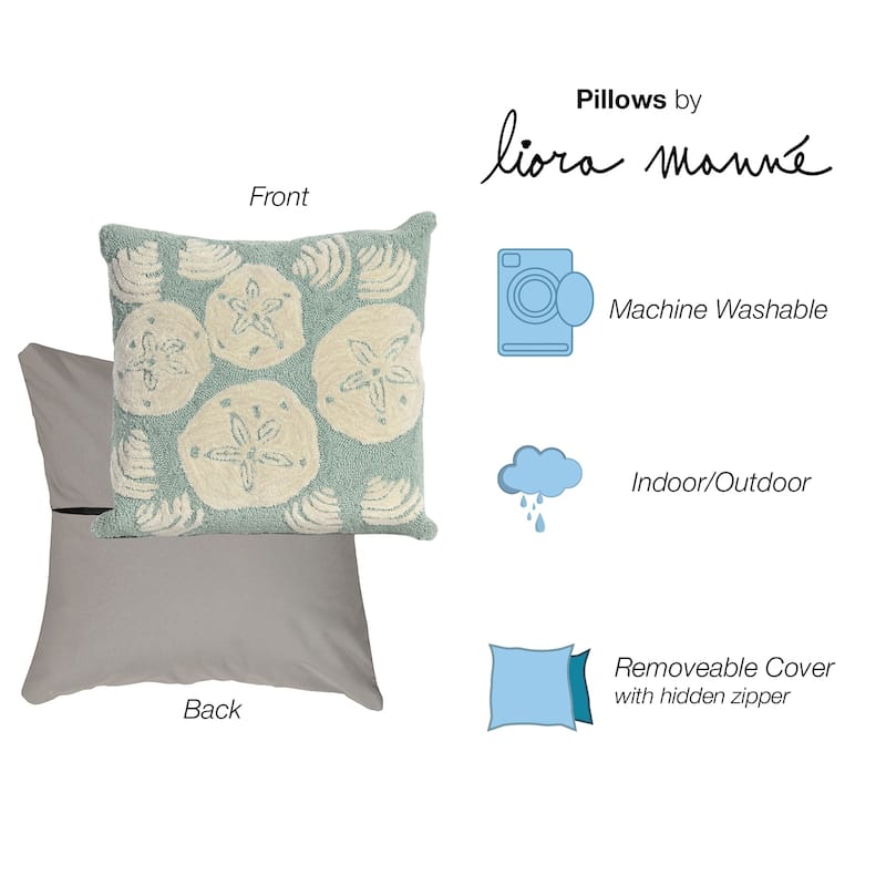 Liora Manne Frontporch Shell Toss Indoor/Outdoor Pillow Aqua 18" Square