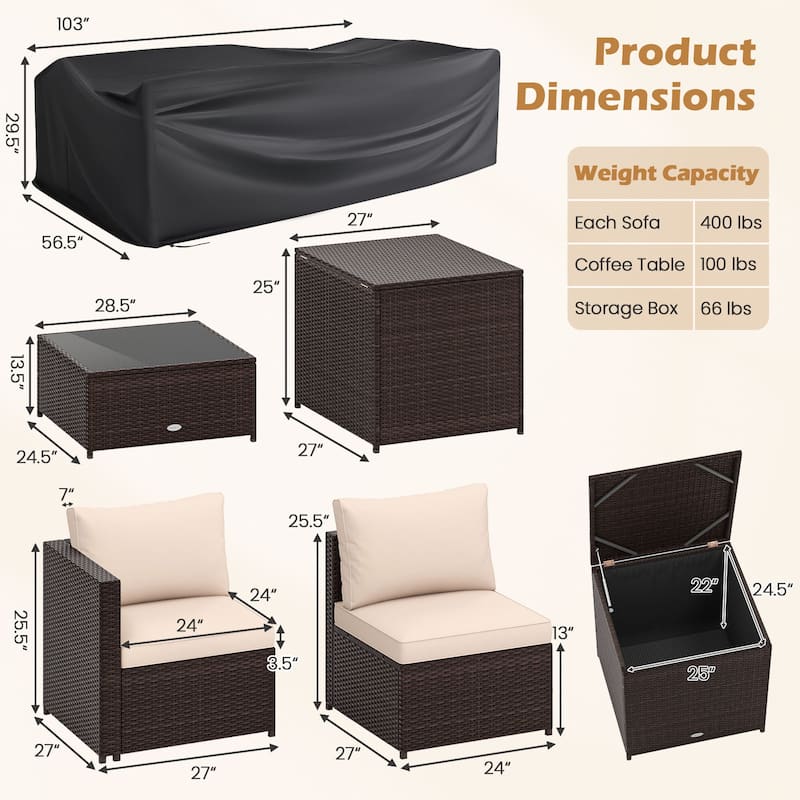 Costway 8 PCS Patio Furniture Set with Storage Box & Tempered Glass - 8 PCS