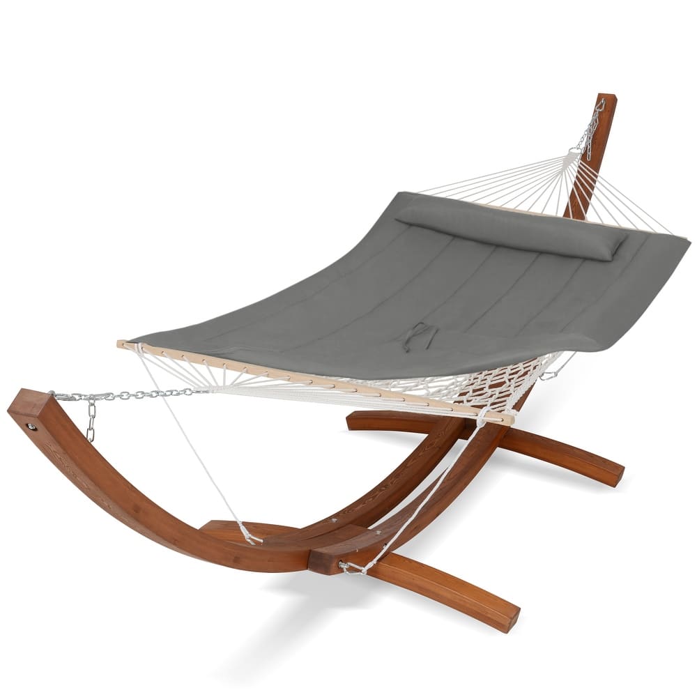 Rope Hammock with 13.5ft Wooden Stand and Removable Pad