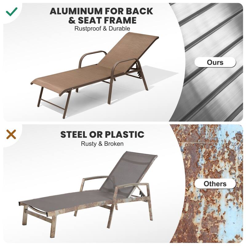 Crestlive Products Outdoor Aluminum Chaise Lounge Chair with Adjustable Backrest