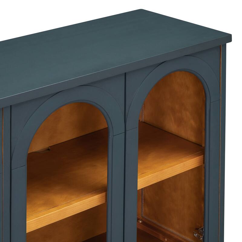 Buffet Cabinet with Glass Doors, Arched Cabinet with Adjustable Shelves, Kitchen Storage Cabinet with Rebound Device