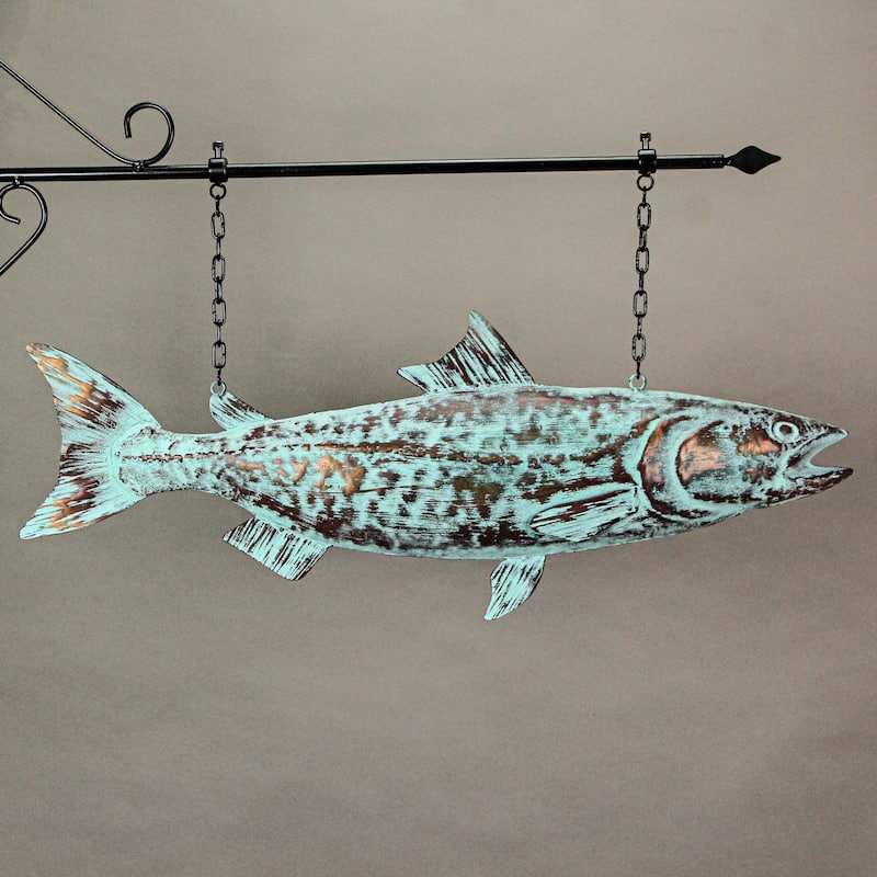 Metal Verdigris Copper Salmon Wall Bracket Hanging Sculpture