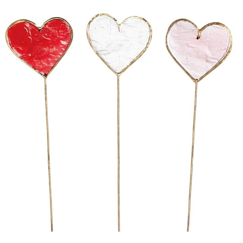 Transpac Stained Glass Heart Picks Set of 3 Home Decorations Valentines