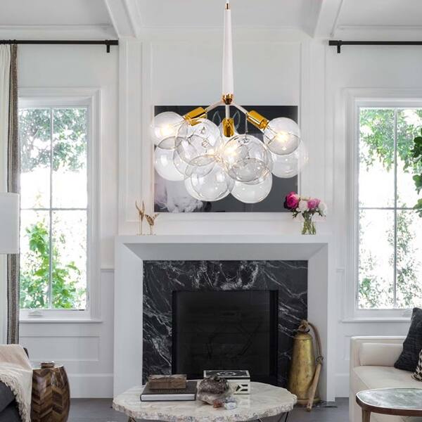slide 11 of 18, 3 - Light 9 Clear Glass Globe Modern Cluster Pendant Chandelier White