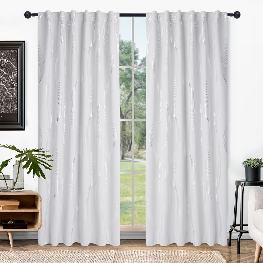 Deconovo Back Tab Rod Pocket Silver Wave Curtains(2 Panel)