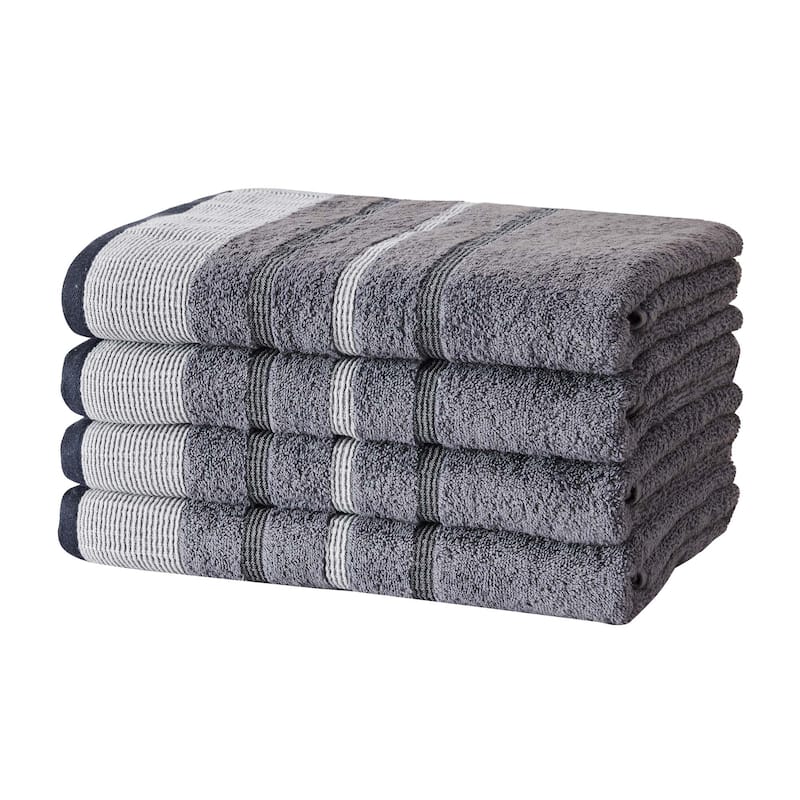 Linery & Co. Luxury Cotton Decorative Towel Set. - Bath Towel (Pack of 4) - Chambray Blue / White / Navy Blue.
