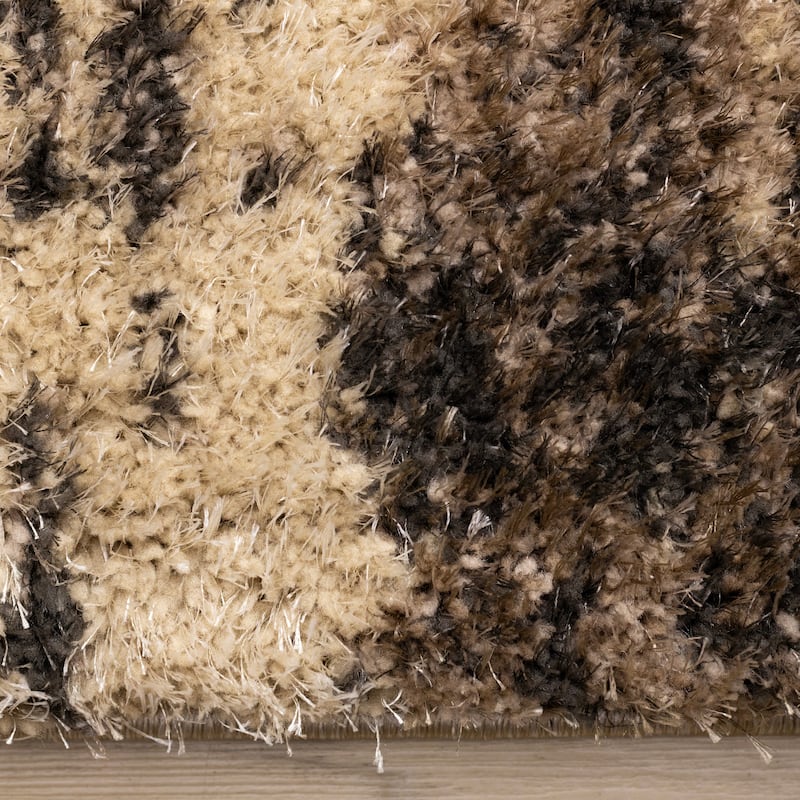 Brown Black Beige Distressed Soft Shag Rug