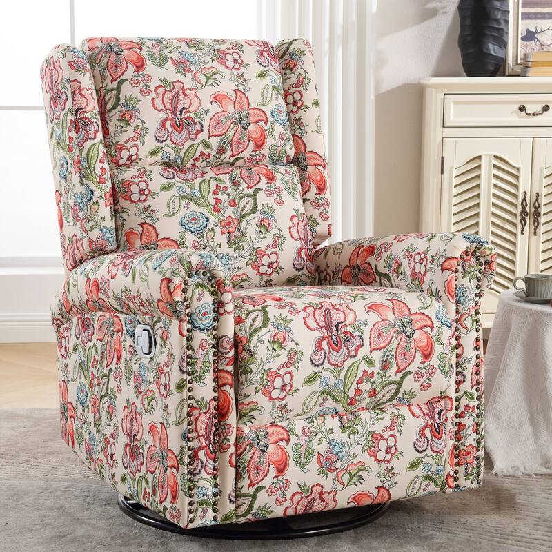 HOMYKA Floral Manual Recliner Swivel Rocking Chair Upholstered Glider