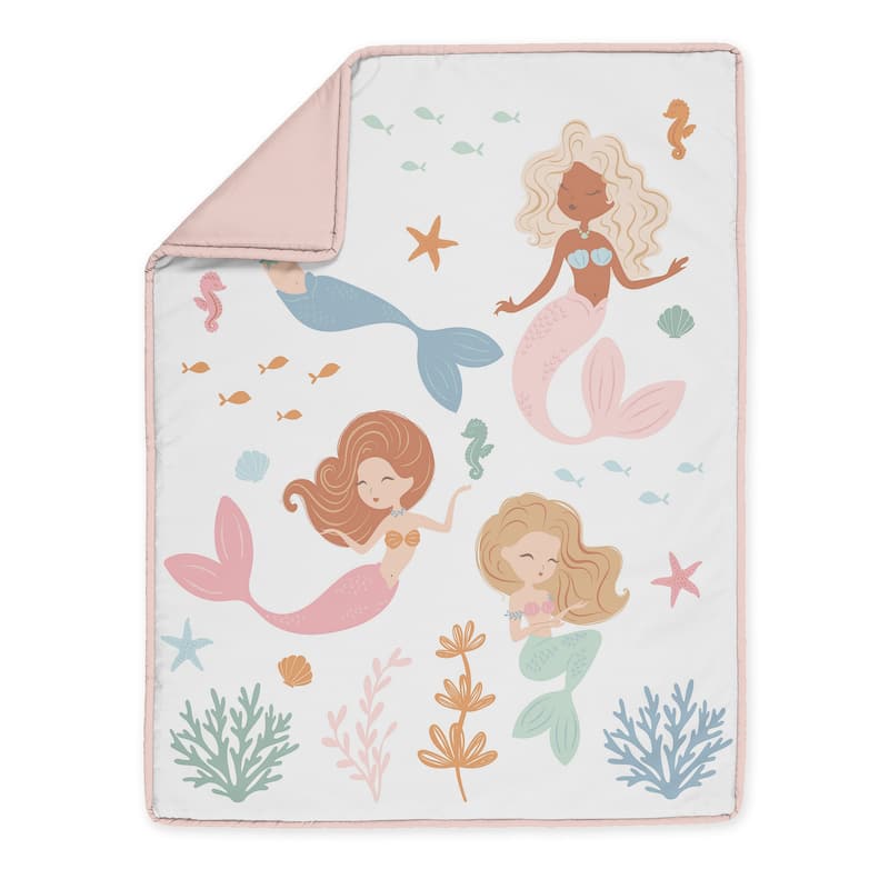 Sweet Jojo Designs Ocean Mermaids Girl 4p Nursery Crib Bedding Set Pink Teal Under the Sea Underwater Theme Fairytale Fish Blue