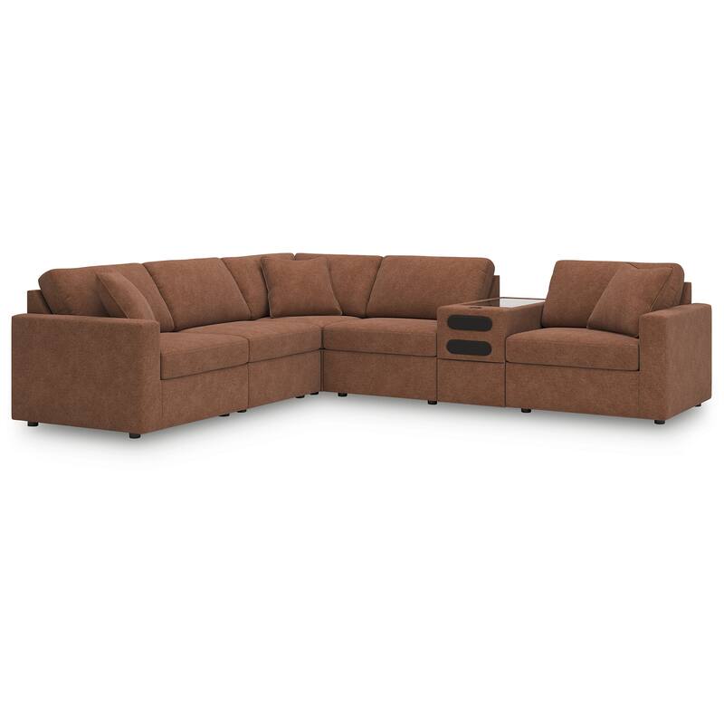 Signature Design by Ashley Modmax Orange 6-Piece Sectional with Audio Console - 124"W x 107"D x 36"H