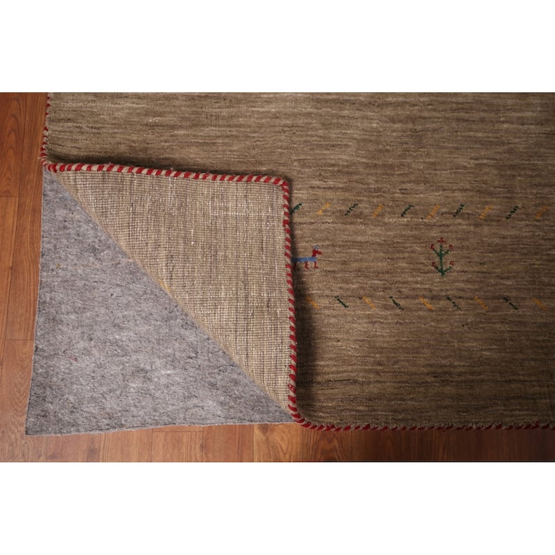 Brown Tribal Gabbeh Area Rug Handmade Wool Carpet - 8'0"x 9'8"