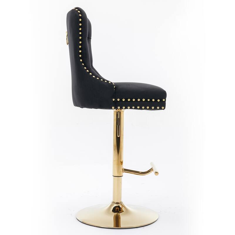 Modern Golden Swivel Velvet Barstools with Adjustable Height, Tufted Design for Kitchen and Pub - Set of 2