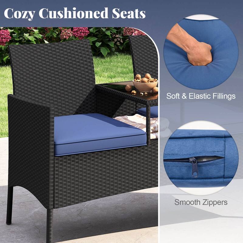Costway Patio Loveseat with Built-in Table Soft Cushions & Tempered - See Details