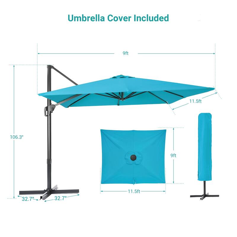 BONOSUKI Outdoor 11.5x9FT Cantilever Patio Umbrella with 360 Rotation