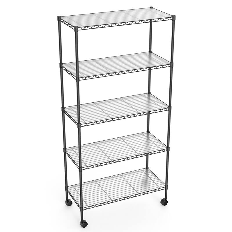 5 Tier Shelf Wire Shelving Unit, NSF Heavy Duty Wire Shelf Metal Large Storage Shelves Height Adjustable Utility ﻿ - Black 5 Tier