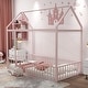 preview thumbnail 2 of 8, Pink Twin Size Metal House Bed Frame with Fence and Roof for Kids, Teens, Girls, Boys