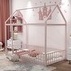 preview thumbnail 33 of 46, Twin/Full Size Floor Bed,Metal Playhouse Bed Frame with Fence Pink - Twin
