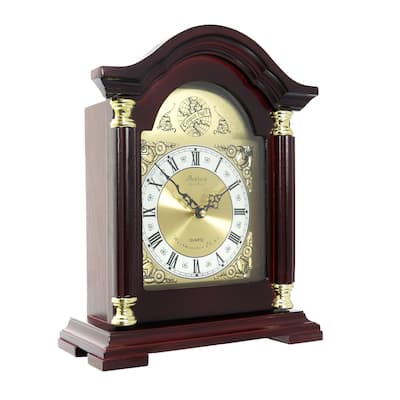 Regnano Gilded Decorative Half Circle Ornate Mantel clock with Chime in Redwood