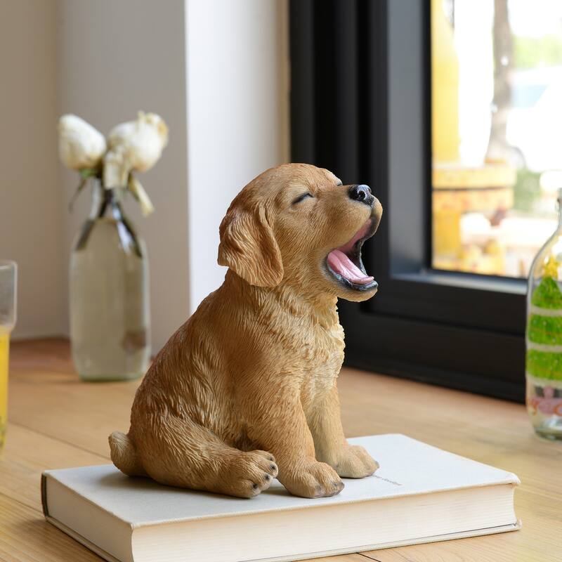 Yawning Golden Retriever Outdoor Garden Statue - 6.5"