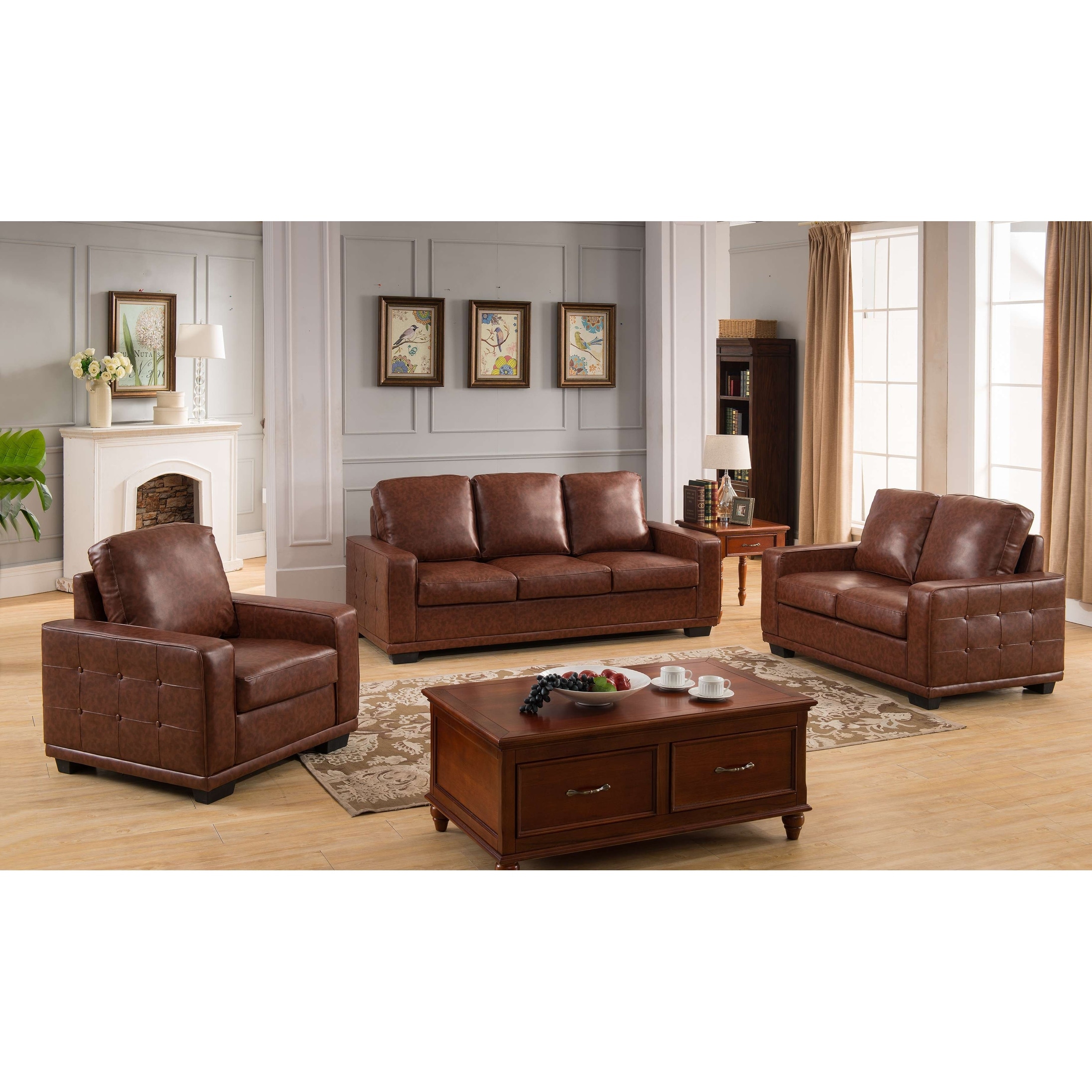Mid-Century Modern Luxury with the Button-Tufted Tobacco Brown PU Leather Sofa