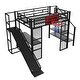 preview thumbnail 19 of 22, Industrial Full Size Loft Bed with Basketball Hoop, Slide & Stairs, Heavy Duty Metal Loft Bed Frame with Shelf, Desk & Wardrobe