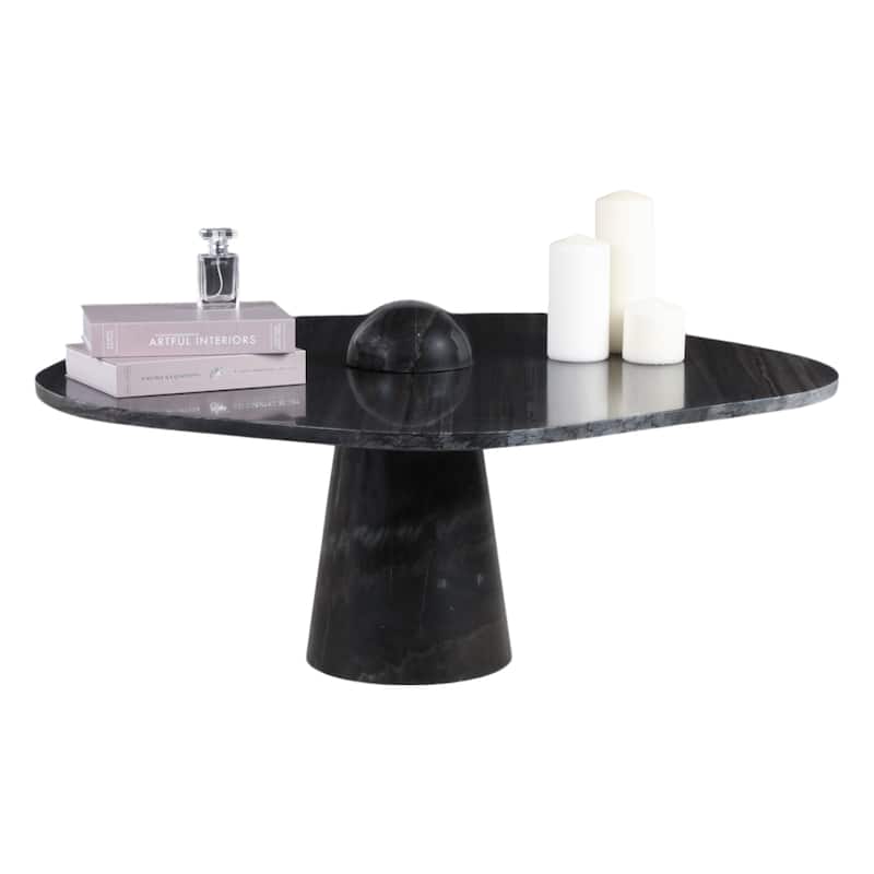 Pearl Marble Coffee Table Sculptural Pedestal Base - 17" Black - 36" x 36" x 17"