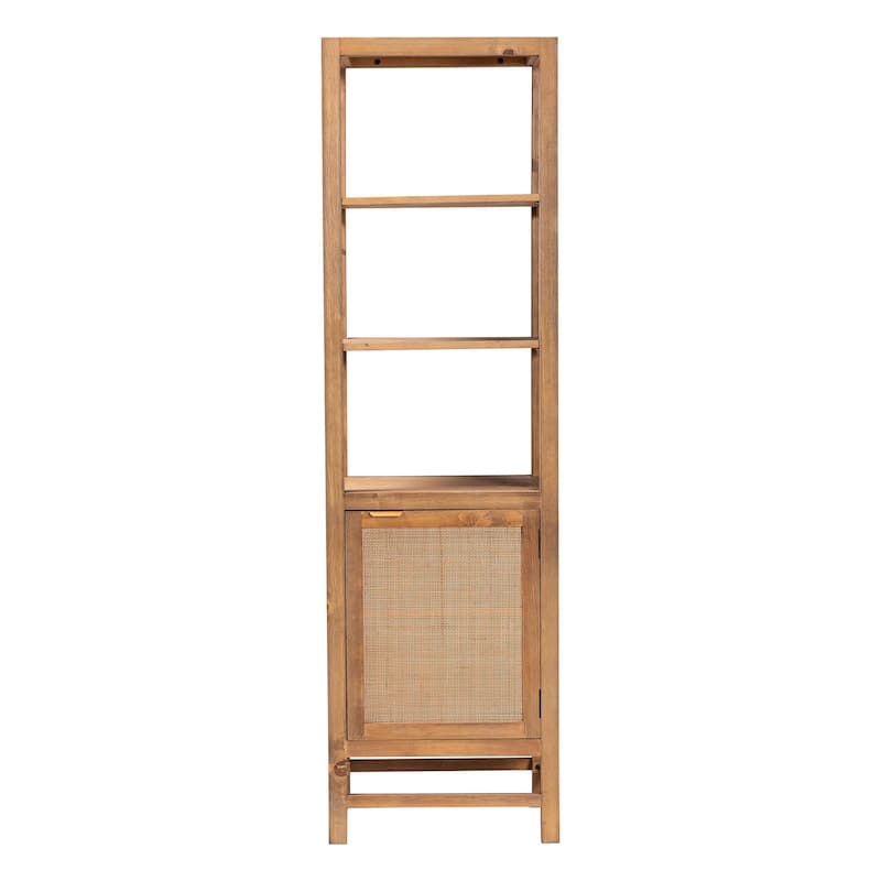 Sibu Storage Cabinet with Rattan Door - Tall Accent Display Tower with Open Shelves and Cabinet for Living Room or Bedroom