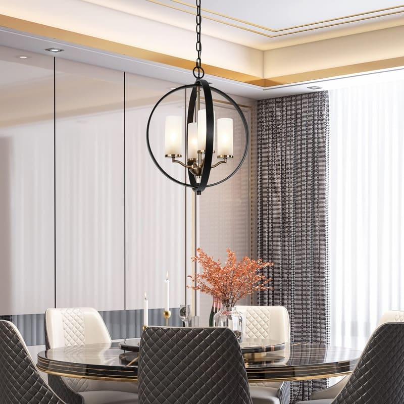 Transitional 4-light Candle Chandelier Globe Pendant Lights with Frosted Glass - D 18" x H 20"