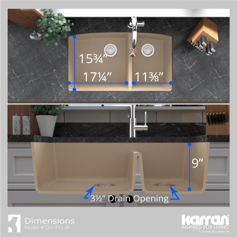 Karran Undermount Quartz Double Bowl Kitchen Sink