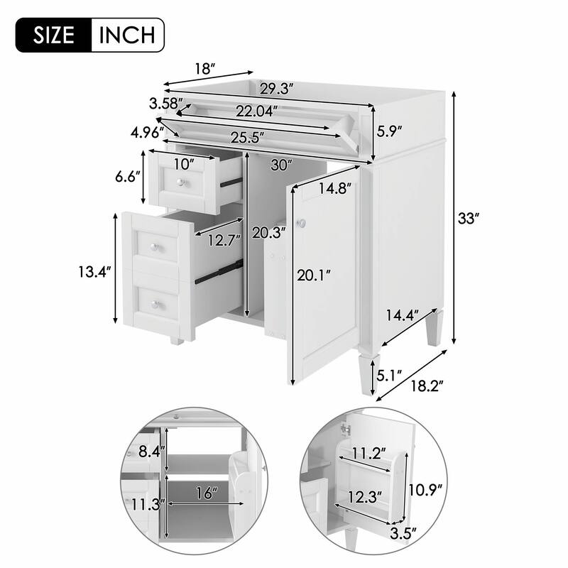 30'' Modern Bathroom Vanity with Top Sink, 2 Drawers and Tip-out Drawer