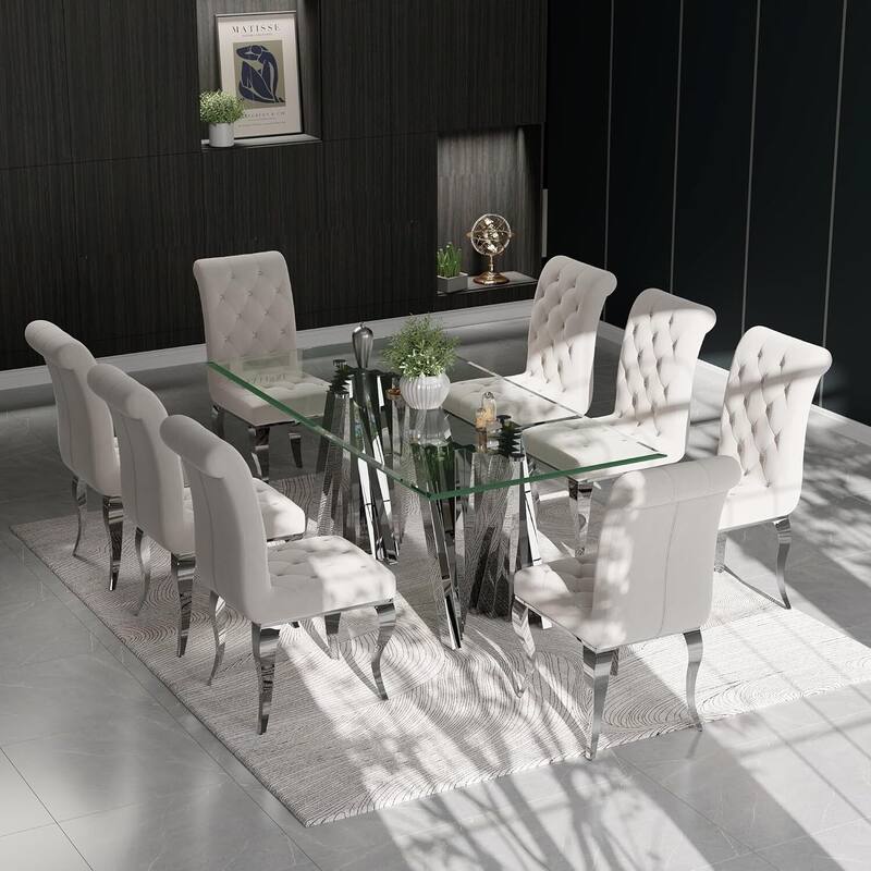 78 inch and 94 inch Glass Dinner Table Falcone Kitchen and Dining Table
