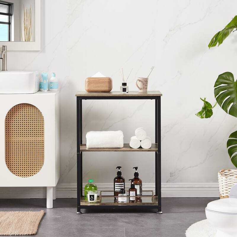VECELO 3-Tier Open Shelf End Table Narrow Space-Saving Design End Table with USB Charging Station Side Table for Living Room