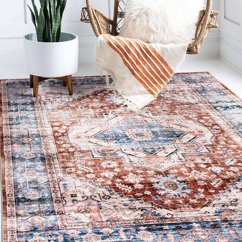 World Rug Gallery Transitional Distressed Machine Washable Area Rug - 5' x 7' - Multi