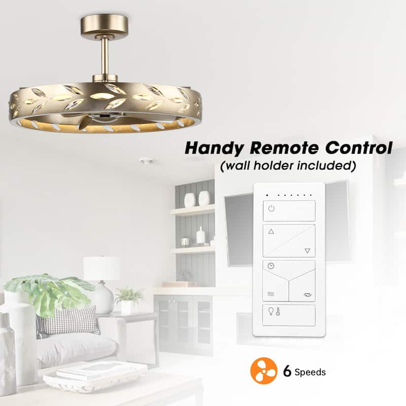 Perimost 29.1" Nickel 3-Blade Crystal Caged Ceiling Fan with Light and Remote