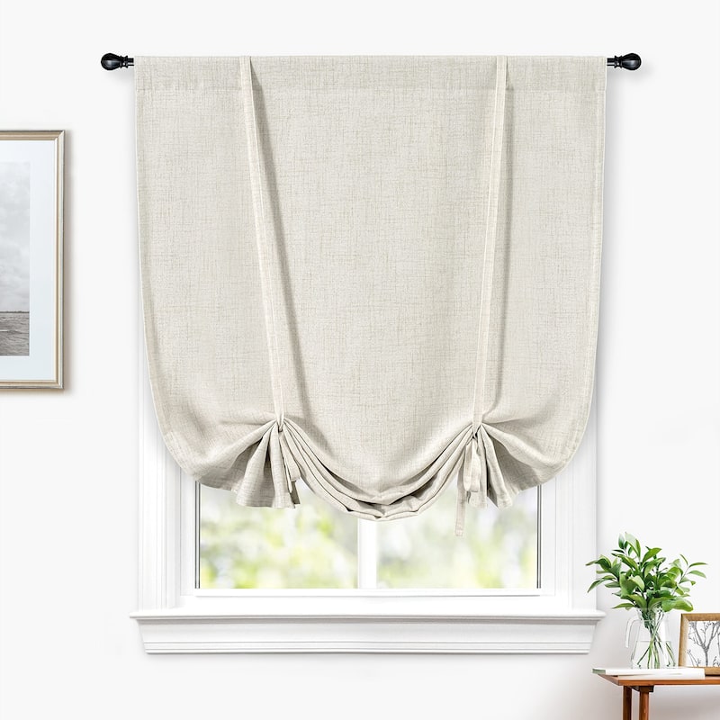 DriftAway Blackout Linen Textured Solid Basic Room Darkening Thermal Insulated Tie Up - 45"x63" - Light Linen