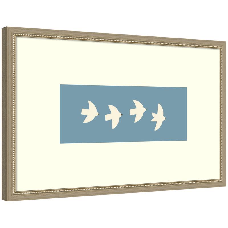 Kate and Laurel Minimalist Birds Panel Blue by Laura Moss Framed Wall Art Print
