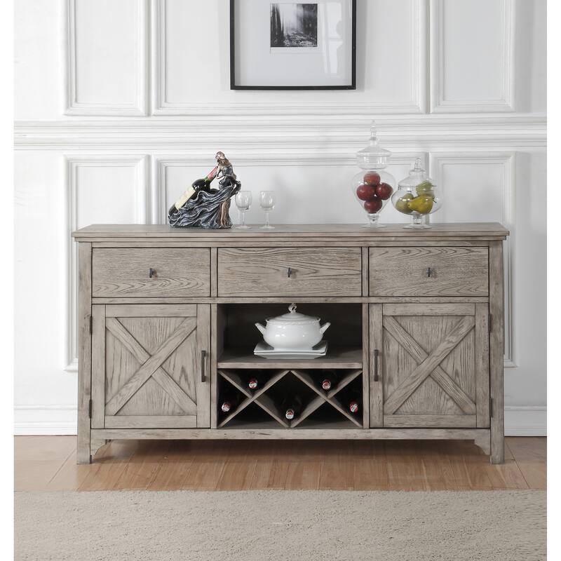 Banyon Grey Oak Server with Wine Rack and Drawer