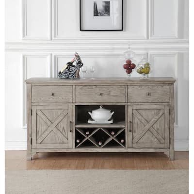 Banyon Grey Oak Server with Wine Rack and Drawer