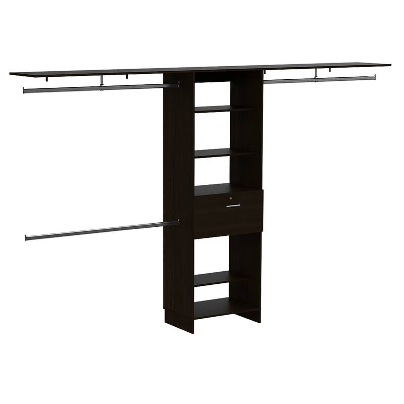FM Furniture Broncos Closet with 3 Rods, 5 Shelves, and Drawer
