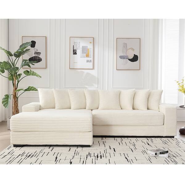 Oversized Two-Piece Couches, L Shaped Sofa, Corduroy, Right Chaise Daybed,with Armrests,Eight Throw Pillows,Corner Sofa