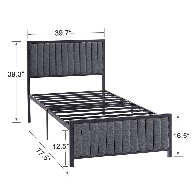 VECELO Twin Size Bed Frame Faux Leather Upholstered Platform Bed Twin Size Bed Set of 2