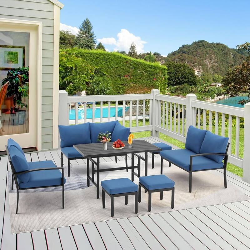 AECOJOY Metal Patio Furniture Set 7 Pieces Modern Outdoor Conversation Set